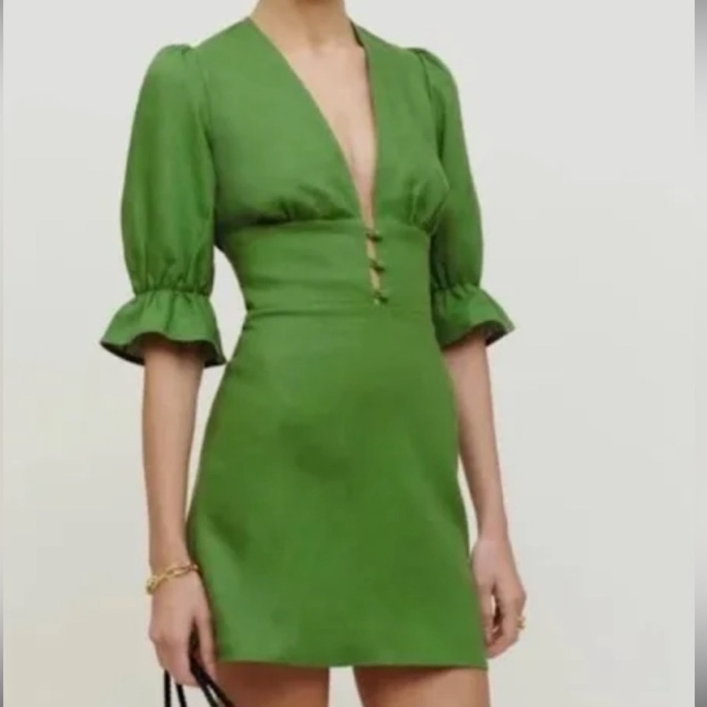 Reformation Green Linen Dress